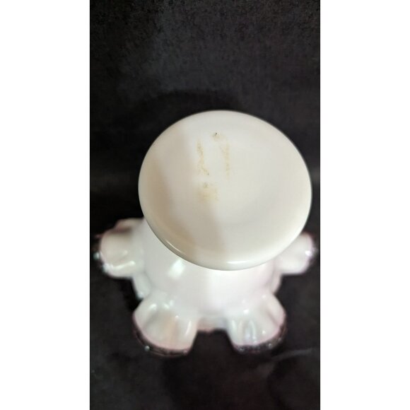vintage Fenton Pink Ruffled Edge Milk Glass Vase 5.5" Pedestal Base Estate - Picture 4 of 9